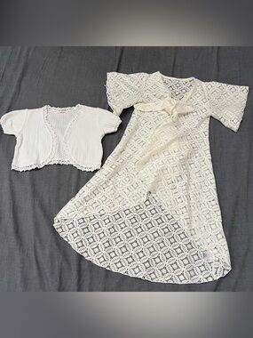 Girls Ivory Crochet Lace Dress with Matching Bolero - Brand: